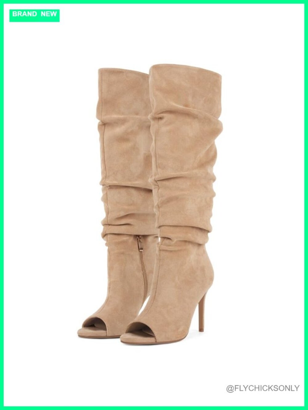 Peep Toe Slouch Knee High Stiletto Heel Faux Suede Dress Boots Fall Winter Open